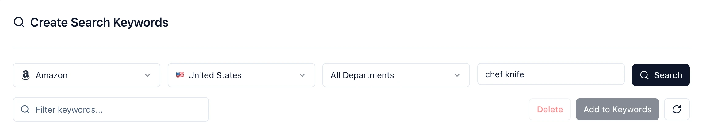 Entering a seed keyword and running an Amazon keyword search