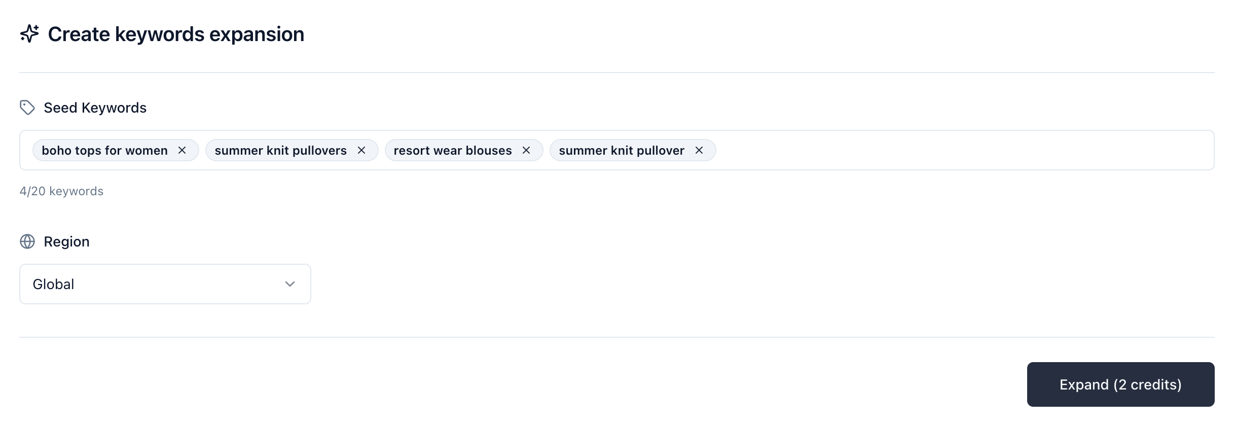Expanded keyword list after running Expand Keywords