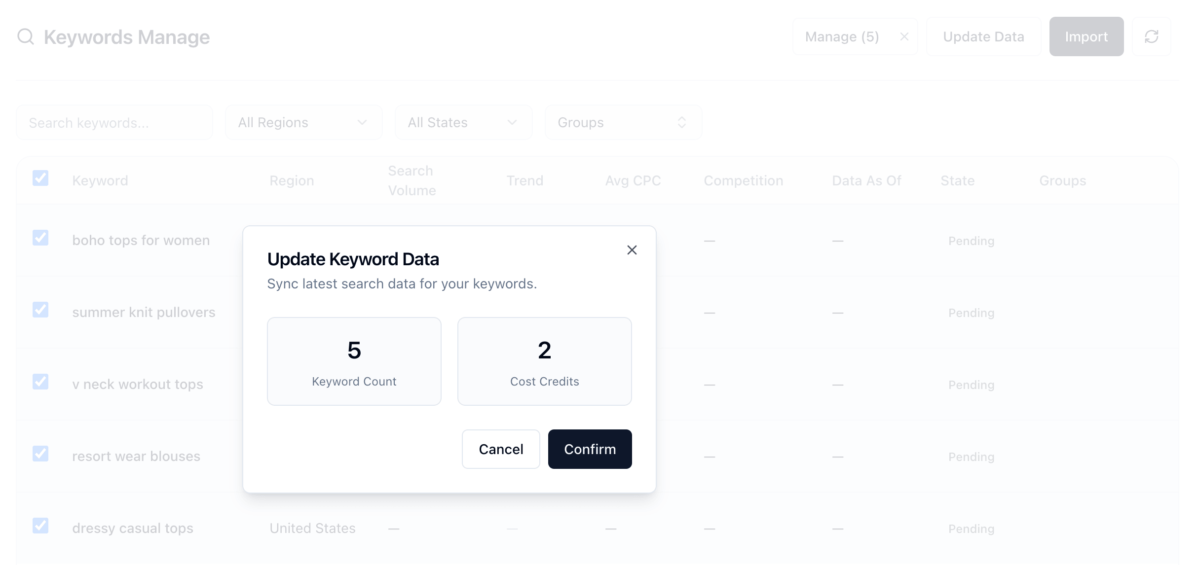 Sync latest keyword data modal